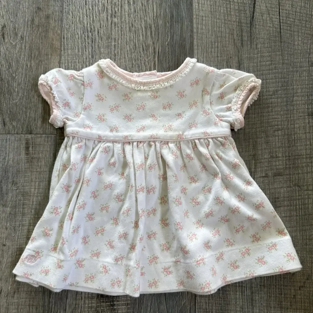 Vtg Ralph Lauren Baby Girl Floral 100% Cotton Dress 3 Months White Pink Ruffle